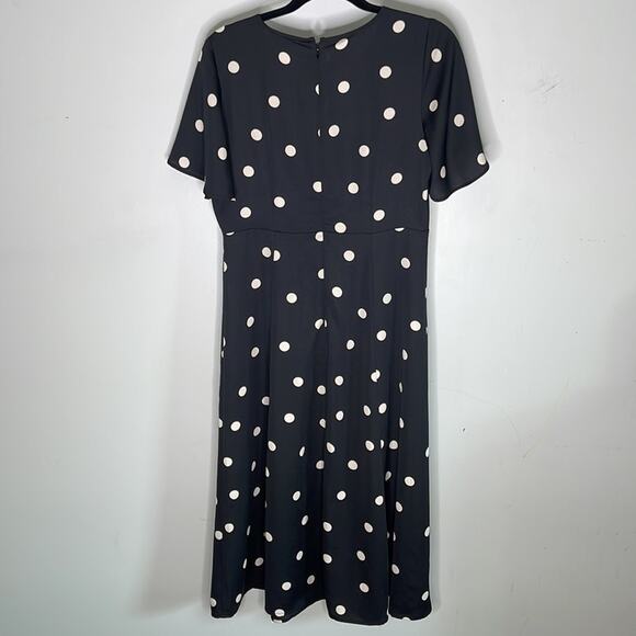 ANN TAYLOR Black Polka Dot Flutter Sleeve Midi / Maci A Line Dress Size 4 - Picture 7 of 9
